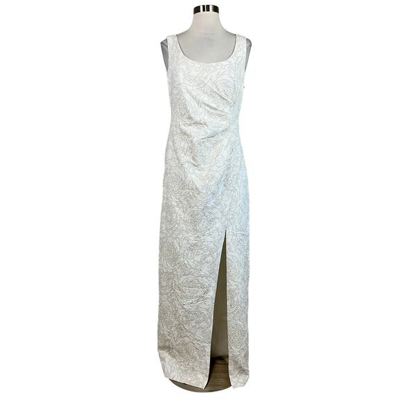 Adrianna Papell White Metallic Jacquard Sleeveless Column Gown Size 6 Dress - Picture 1 of 13